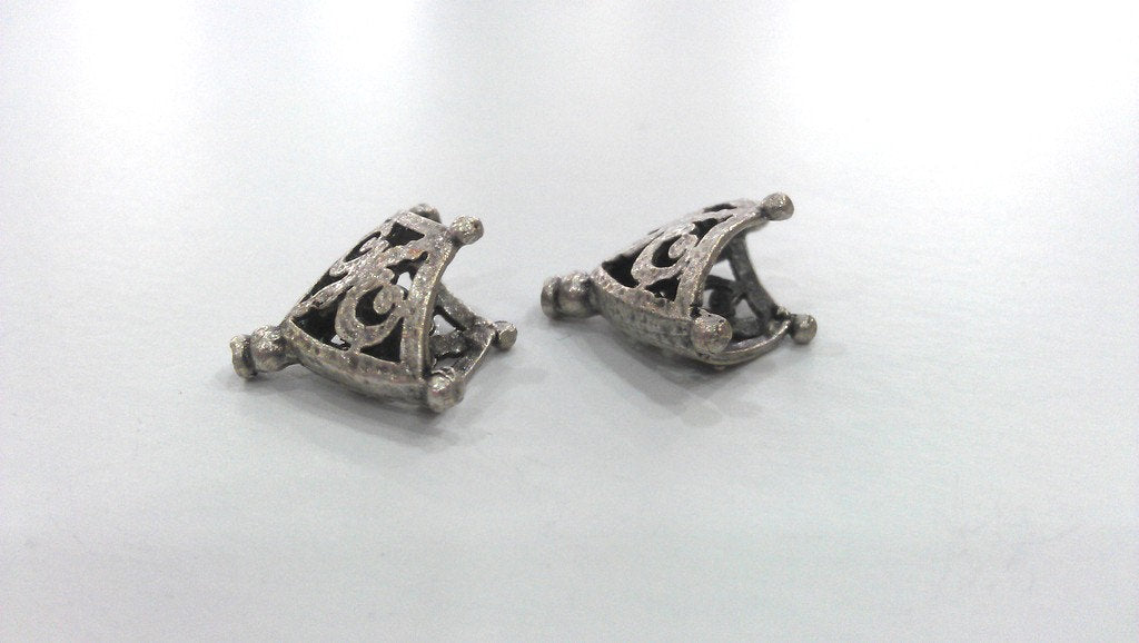 2 Silver Cone Findings Antique Silver Plated Brass  G9209