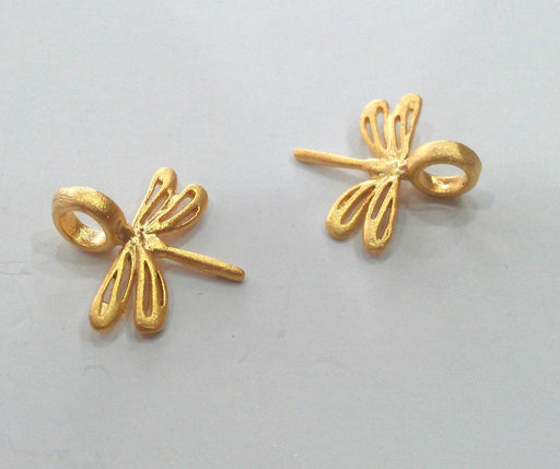 10 Pcs Dragonfly Charms , Gold Plated Brass G9454