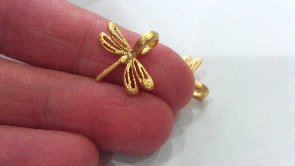 10 Pcs Dragonfly Charms , Gold Plated Brass G9454