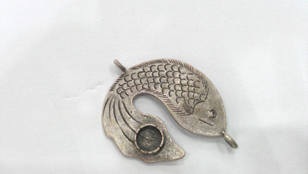 Silver Fish Pendant Blank Antique Silver Plated Brass  G369
