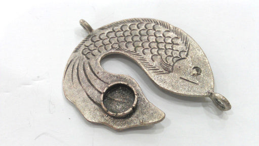 Silver Fish Pendant Blank Antique Silver Plated Brass  G369