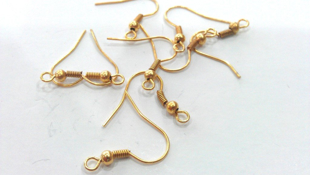 Gold Earring Hook Gold Plated Brass Earring Hook ,Findings 10 Pcs (5 pairs)  G9871
