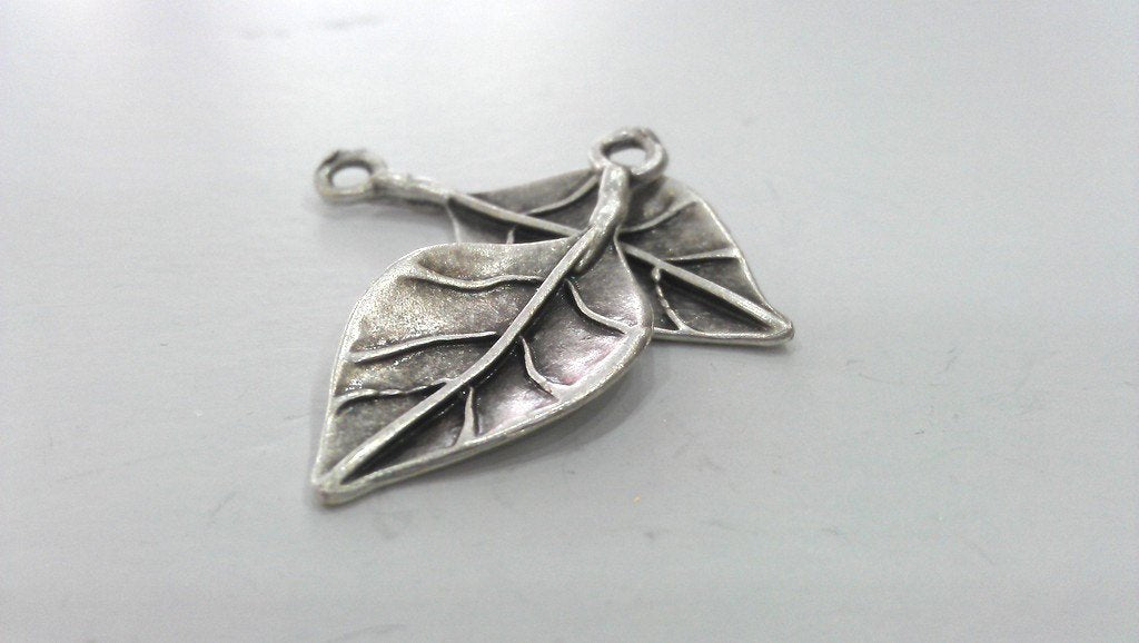 2 Leaf Charm Silver Plated Brass  G10791