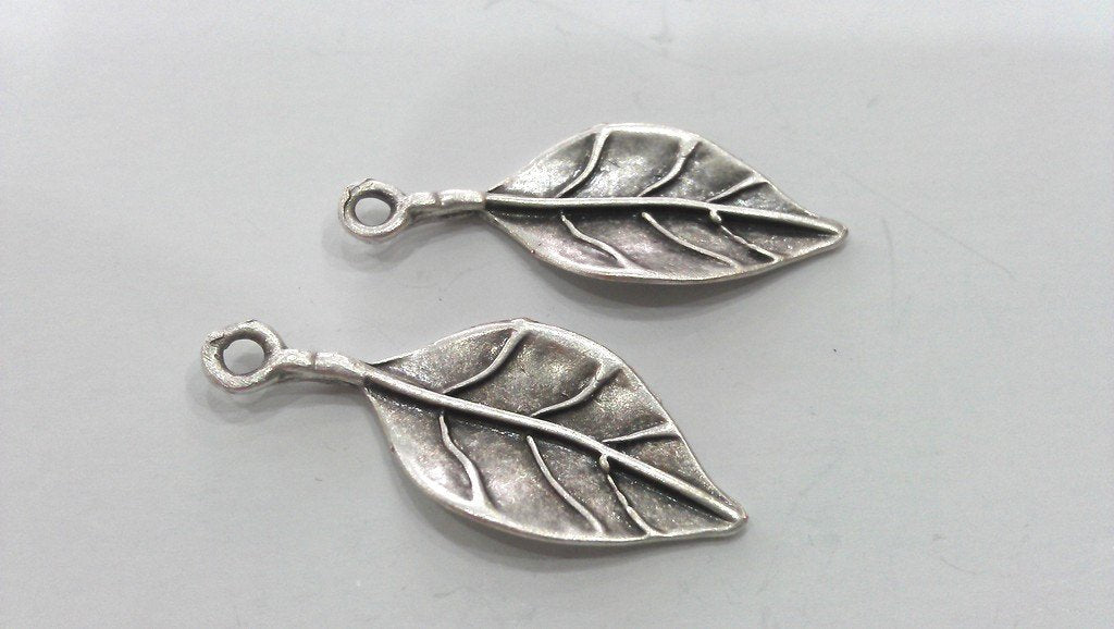 2 Leaf Charm Silver Plated Brass  G10791