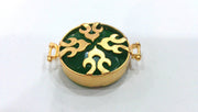 Gold Plated Brass Bezel Green Pendants Connectors ,28 mm   G392