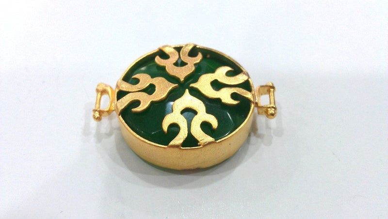 Gold Plated Brass Bezel Green Pendants Connectors ,28 mm   G392