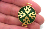 Gold Plated Brass Bezel Green Pendants Connectors ,28 mm   G392