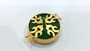 Gold Plated Brass Bezel Green Pendants Connectors ,28 mm   G392