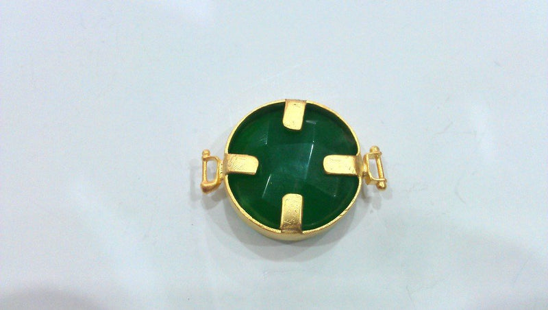 Gold Plated Brass Bezel Green Pendants Connectors ,28 mm   G392