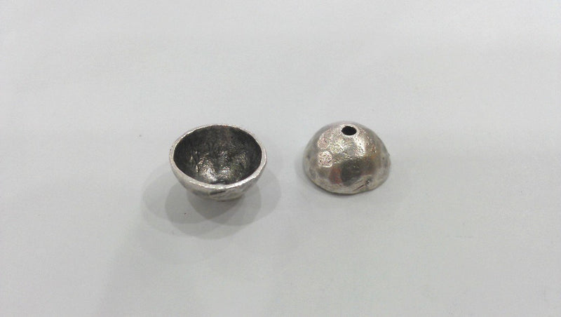10 Silver Bead Cap Findings Antique Silver Plated Brass  G12152