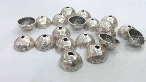 10 Silver Bead Cap Findings Antique Silver Plated Brass  G12152