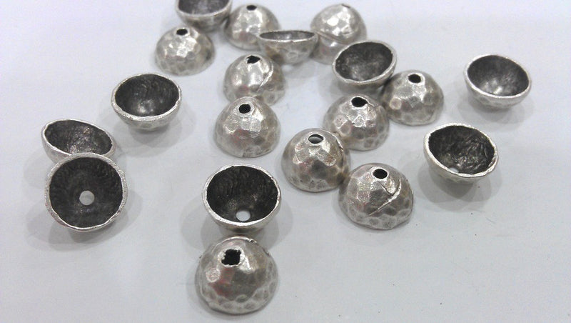4 Pcs Antique Silver Plated Brass Bead Caps , Findings G12152