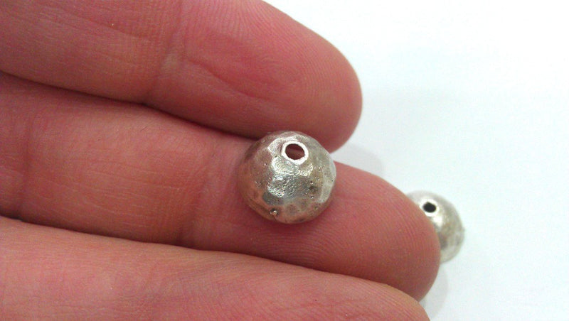 10 Silver Bead Cap Findings Antique Silver Plated Brass  G12152