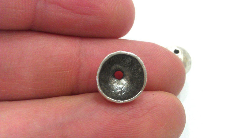 10 Silver Bead Cap Findings Antique Silver Plated Brass  G12152