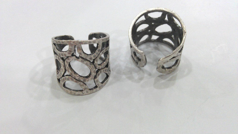 Adjustable Ring Blank (8x4 mm and 6x3 mm Blank) Antique Silver Plated Brass ,Findings  G432