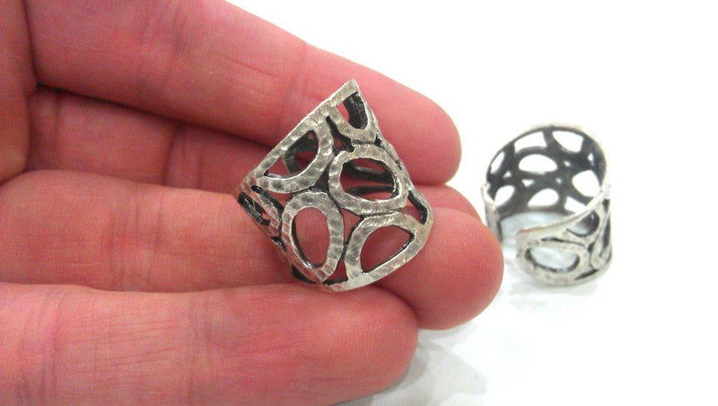 Adjustable Ring Blank (8x4 mm and 6x3 mm Blank) Antique Silver Plated Brass ,Findings  G432