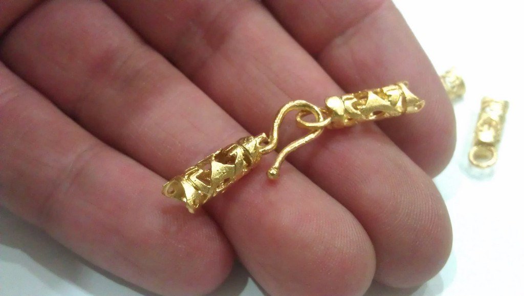 2 Set Gold Clasp Findings Hook Clasp, 2 sets Gold Plated Brass Findings  G9646