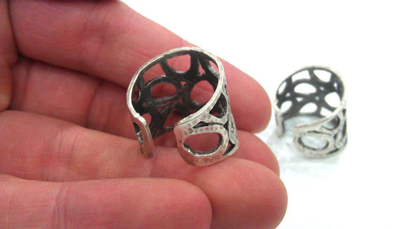 Adjustable Ring Blank (8x4 mm and 6x3 mm Blank) Antique Silver Plated Brass ,Findings  G432