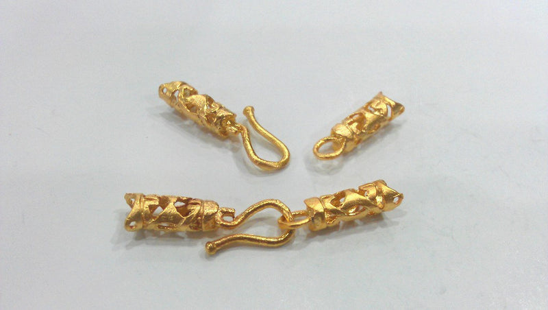 2 Set Gold Clasp Findings Hook Clasp, 2 sets Gold Plated Brass Findings  G9646
