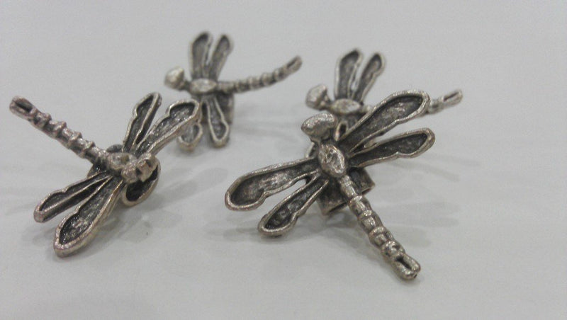 2 Dragonfly Charms , Antique Silver Plated Brass G444