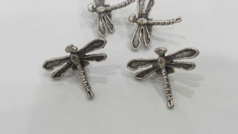 2 Dragonfly Charms , Antique Silver Plated Brass G444