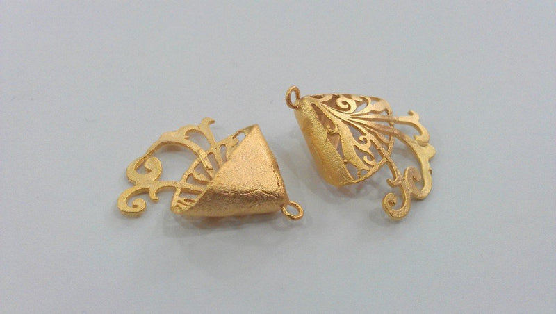 2 Pcs Cones  Findings , Pendants , Gold Plated Brass G11492