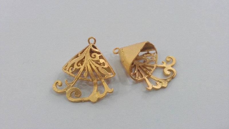 2 Pcs Cones  Findings , Pendants , Gold Plated Brass G11492