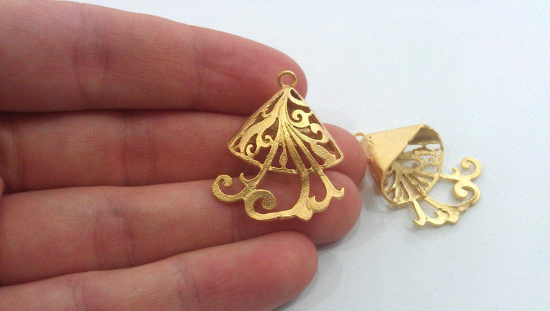 2 Pcs Cones  Findings , Pendants , Gold Plated Brass G11492
