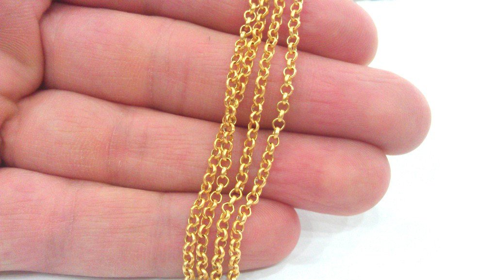 3 mt Gold Rolo Chain Gold Plated Rolo Chain 3 Meters - 9.9 Feet  (2.5 mm)  ,  G9812