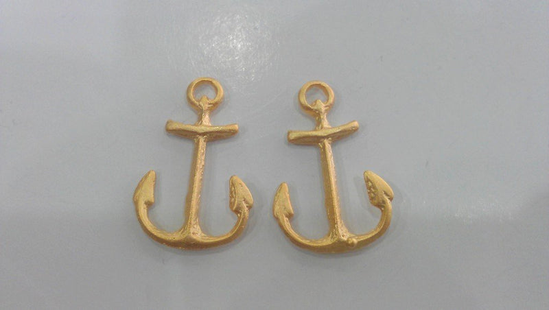 Gold Anchor Charms ,Pendant , Gold Plated Brass  32x22 mm G14998