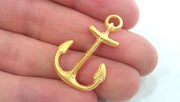 Gold Anchor Charms ,Pendant , Gold Plated Brass  32x22 mm G14998