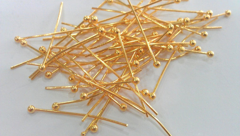 20 Pcs (35 mm) Gold Plated  Brass Ball  Pin , Findings G13920