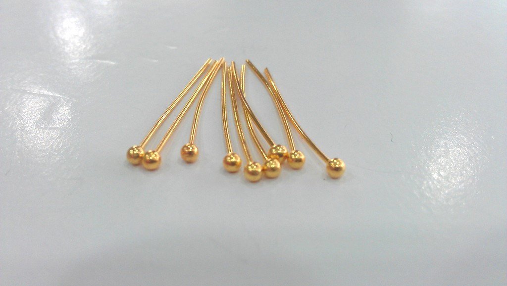 20 Pcs (35 mm) Gold Plated  Brass Ball  Pin , Findings G13920
