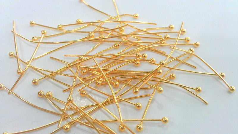 20 Pcs (35 mm) Gold Plated  Brass Ball  Pin , Findings G13920