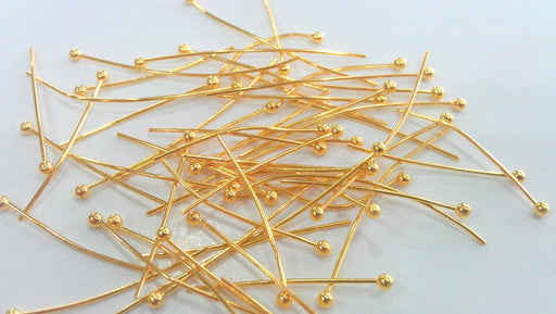 20 Pcs (35 mm) Gold Plated  Brass Ball  Pin , Findings G13920