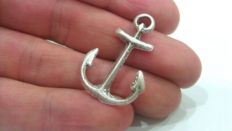5 Pcs  Antique Silver Plated Metal Anchor Charms , Pendant  G10966