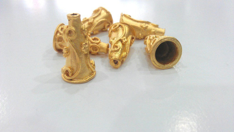2 Gold Cone Findings , Gold Plated Brass G12939