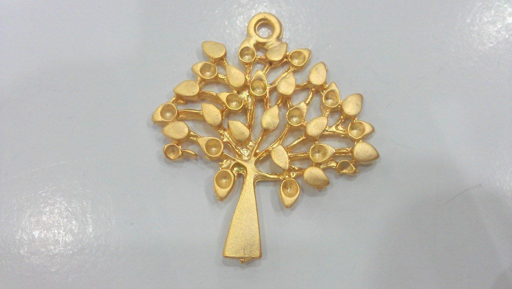 2 Gold Pendant Tree Pendant, Gold Plated Metal  (50x42 mm)   G9568