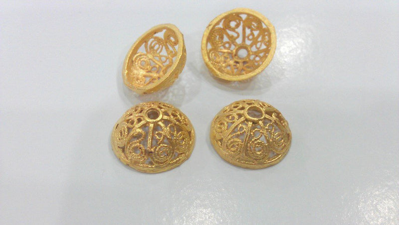 2 Gold Plated Bead Caps Findings , Gold Plated Brass  G486