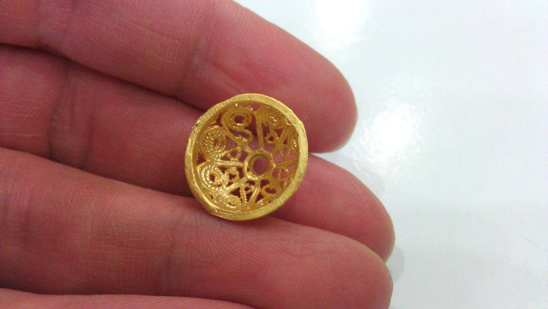 2 Gold Plated Bead Caps Findings , Gold Plated Brass  G486