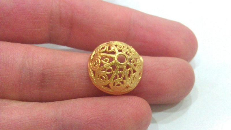 2 Gold Plated Bead Caps Findings , Gold Plated Brass  G486