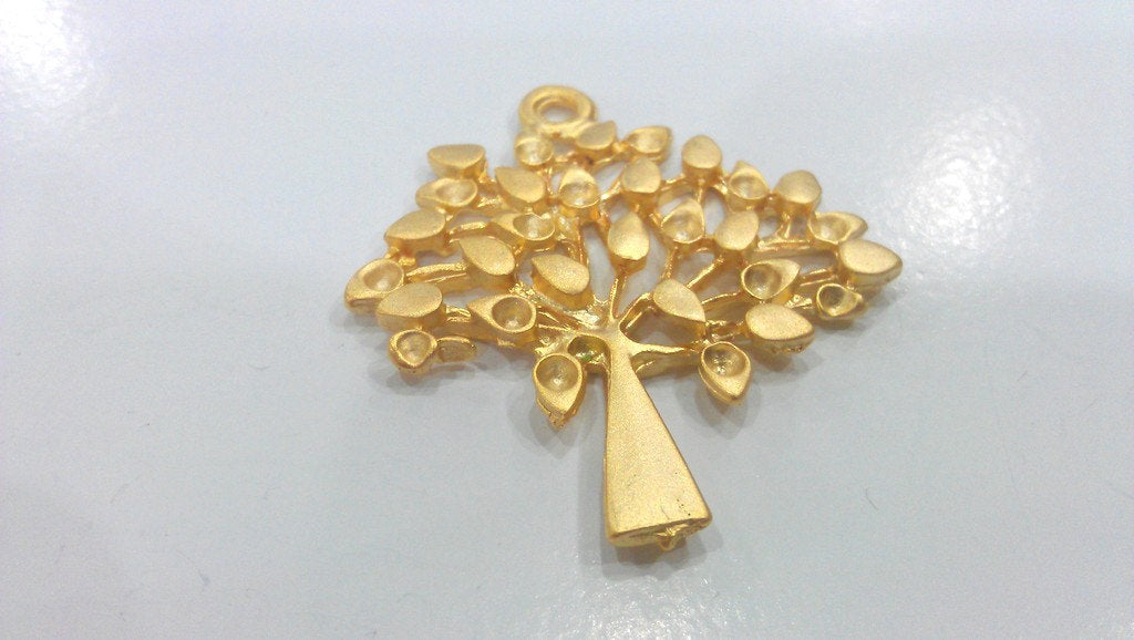 2 Gold Pendant Tree Pendant, Gold Plated Metal  (50x42 mm)   G9568