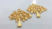 2 Gold Pendant Tree Pendant, Gold Plated Metal  (50x42 mm)   G9568