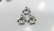 10 Bird House Charms Antique Silver Plated Metal  G10962