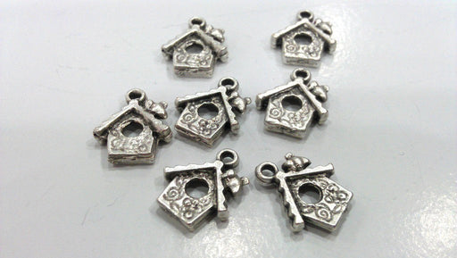 10 Bird House Charms Antique Silver Plated Metal  G10962