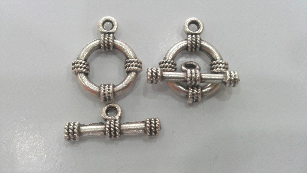 4 sets Silver Toggle Clasp Findings Antique Silver Plated G17629