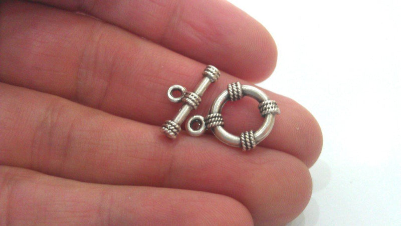 4 sets Silver Toggle Clasp Findings Antique Silver Plated G17629