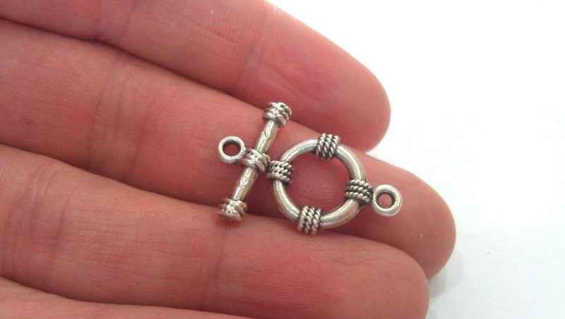 4 sets Silver Toggle Clasp Findings Antique Silver Plated G17629