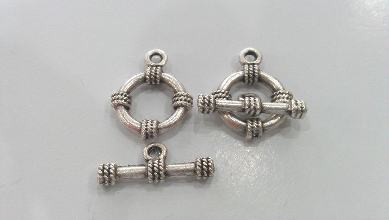 4 sets Silver Toggle Clasp Findings Antique Silver Plated G17629