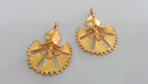 2 Flower Charms Gold Plated Brass G17678